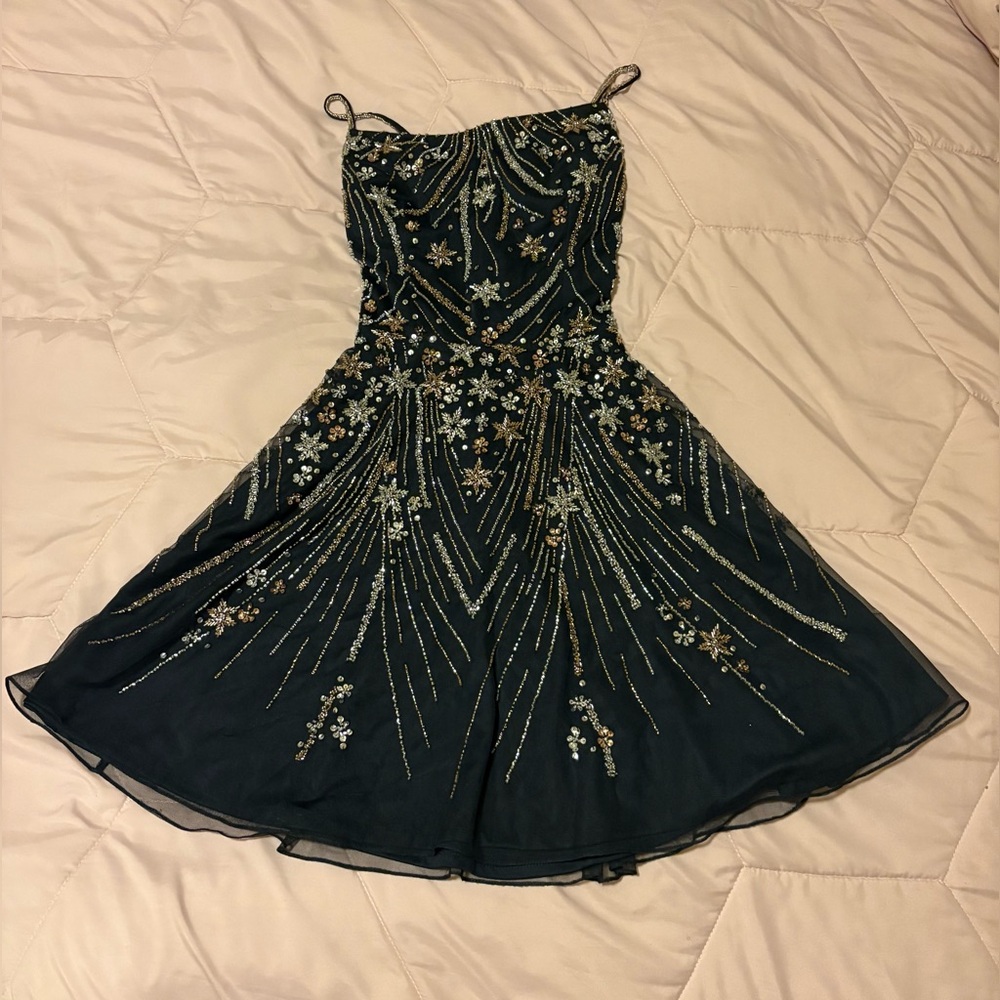 Elegant Navy Blue Embellished Dress